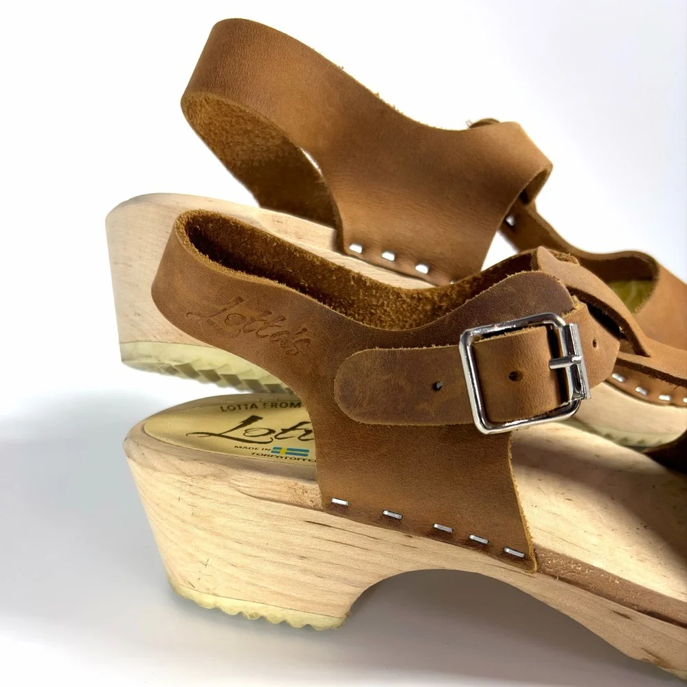 Lotta From Stockholm Wooden Clog Sandals Womens EU 40 Brown Leather Ankle Strap - Picture 4 of 10